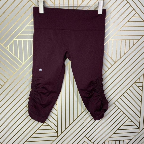 Lululemon In The Flow Crop II Heathered Bordeaux Drama Seamless Size US 8 - Picture 6 of 11